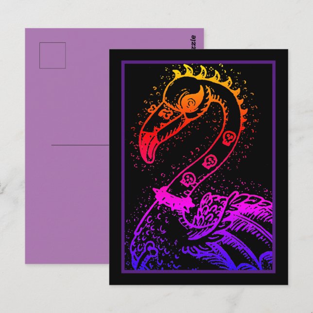 GOTH PUNK ROCKER FLAMINGO, SKULLS, SPIKED HAIR POSTCARD (Front/Back)