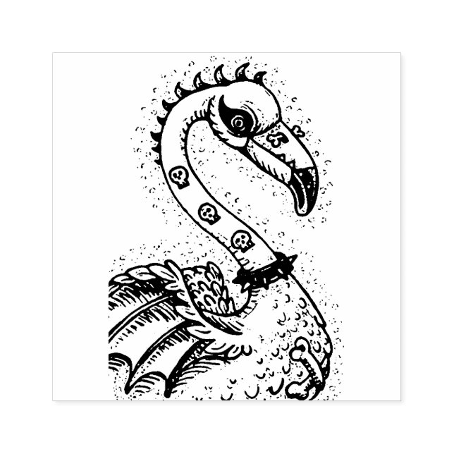 GOTH PUNK ROCKER FLAMINGO, SKULLS, SPIKED HAIR RUBBER STAMP (Imprint)