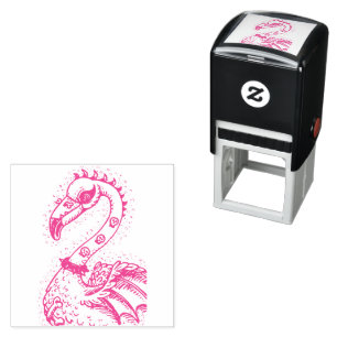 GOTH PUNK ROCKER FLAMINGO, SKULLS, SPIKED HAIR SELF-INKING STAMP