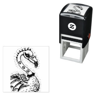 GOTH PUNK ROCKER FLAMINGO, SKULLS, SPIKED HAIR SELF-INKING STAMP