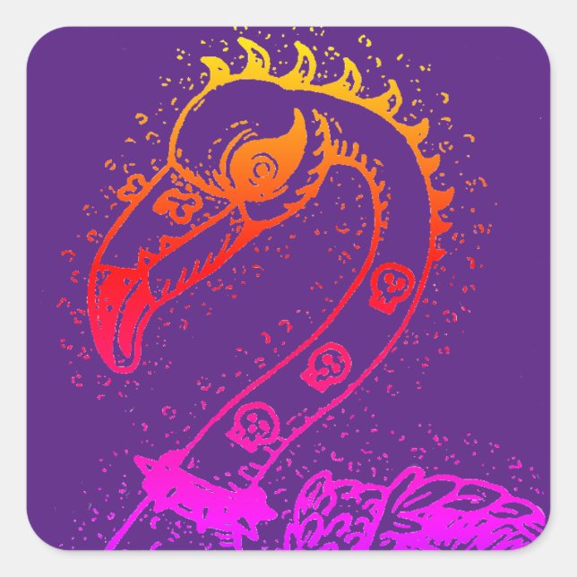 GOTH PUNK ROCKER FLAMINGO, SKULLS, SPIKED HAIR SQUARE STICKER (Front)