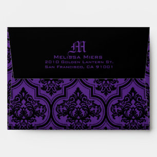 Goth Purple Black Damask Wedding Envelope