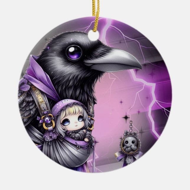 Goth Purple Black Halloween Event Baby Shower Ceramic Ornament (Front)
