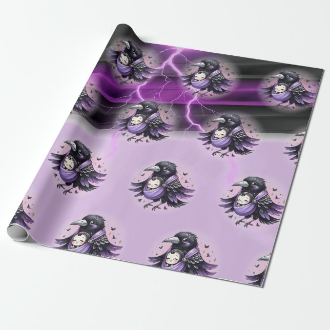 Goth Purple Black Halloween Event Baby Shower Wrapping Paper (Unrolled)