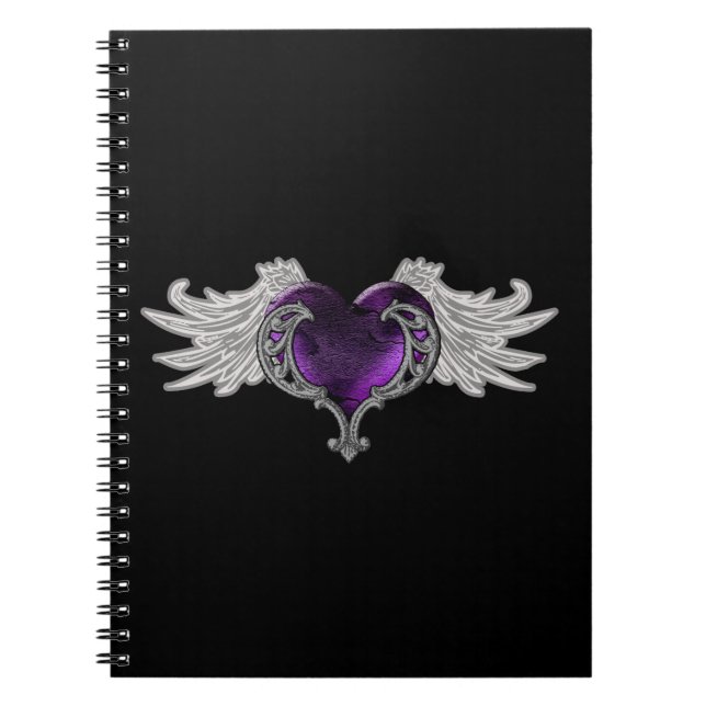 Goth Purple Heart with Angel Wings Notebook (Front)