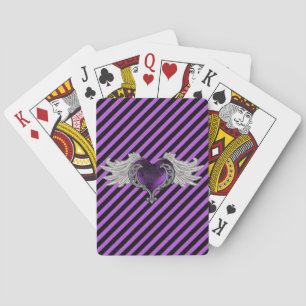 Goth Purple Heart with Angel Wings Playing Cards