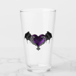 Goth Purple Heart with Bat Wings Glass Cup