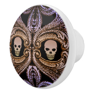 Goth Purple Ornament and Skull Ceramic Knob