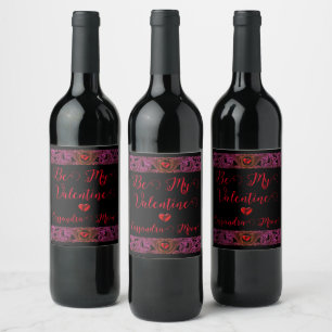 Goth Purple Ornament With Heart Personalised Wine Label