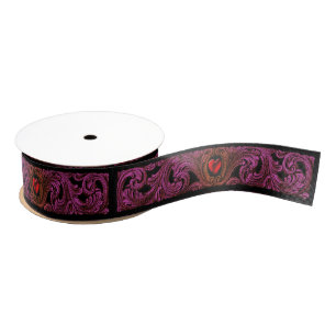 Goth Purple Ornament With Heart Ribbon Grosgrain Ribbon