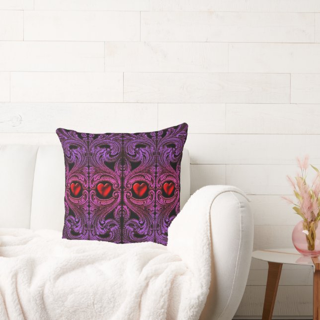 Goth Purple Ornament With Heart Throw Pillow (Couch)