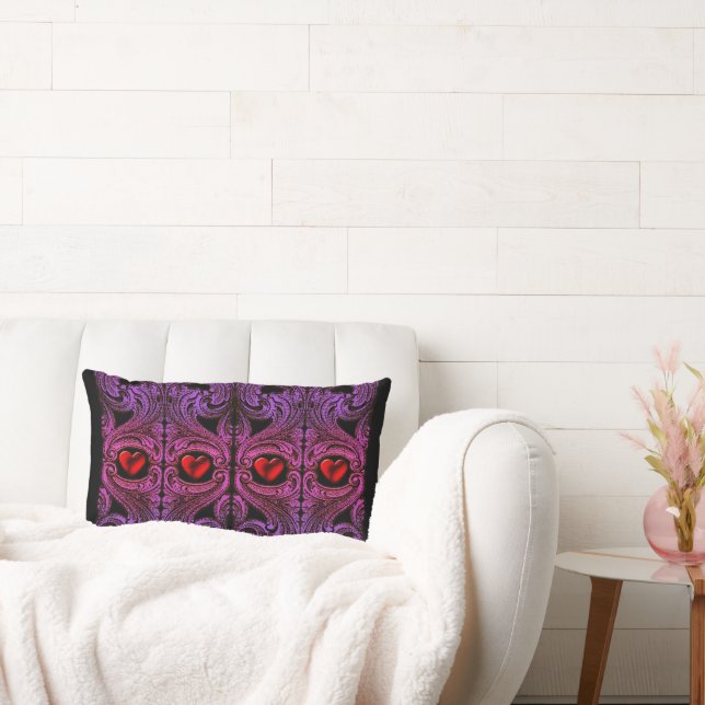 Goth Purple Ornament With Heart Throw Pillow (Couch)
