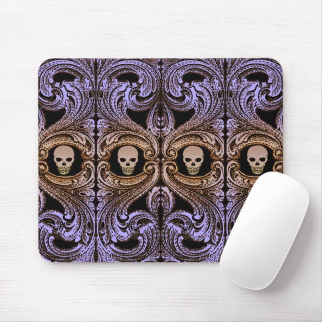 Goth Purple Ornament With Skull Mouse Pad (With Mouse)