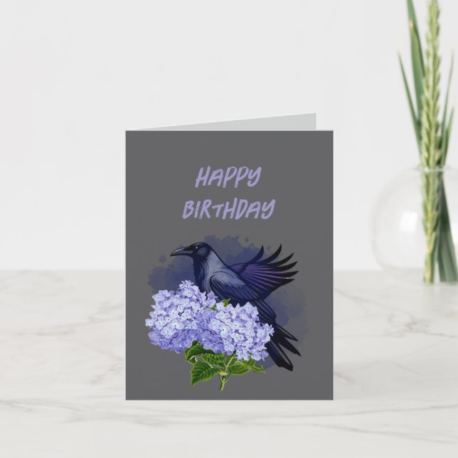 Goth Raven Crow Birthday Greeting Card (Front)