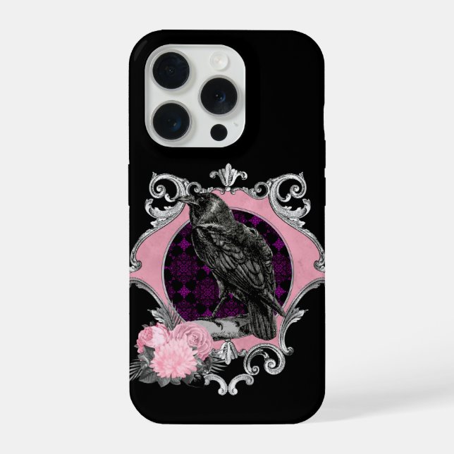 Goth Raven Rose Frame iPhone Case (Back)