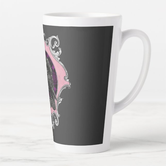 Goth Raven Rose Frame Latte Mug (Right)