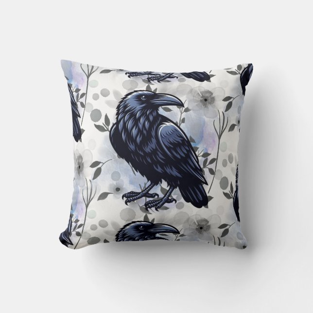 Goth Raven Throw Pillow (Front)