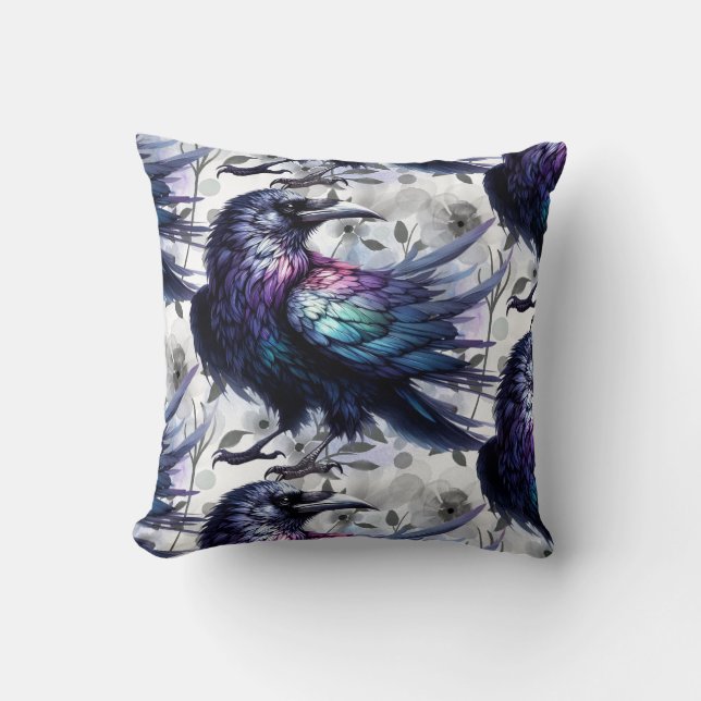Goth Raven Throw Pillow (Front)
