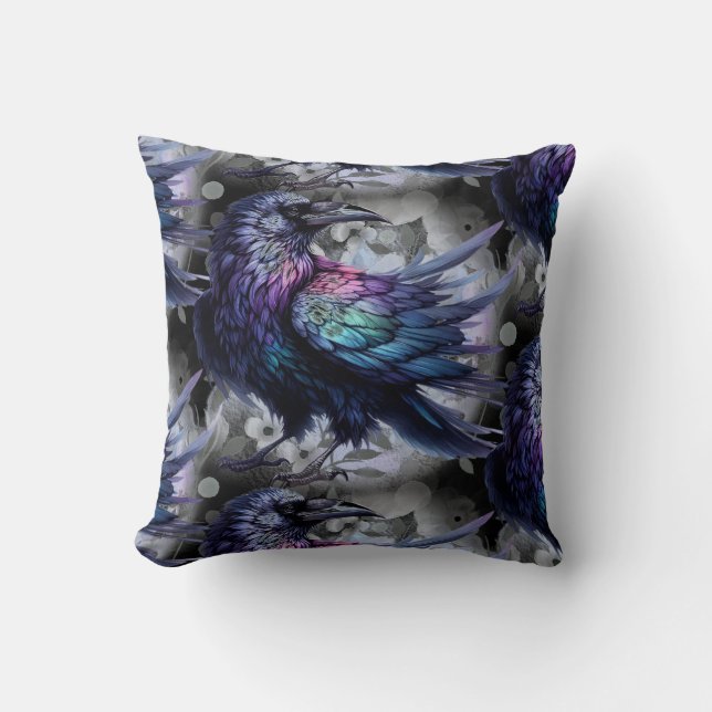 Goth Raven Throw Pillow (Front)