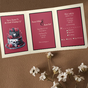 Goth Red and Black Wedding Cake  Tri-Fold Invitation