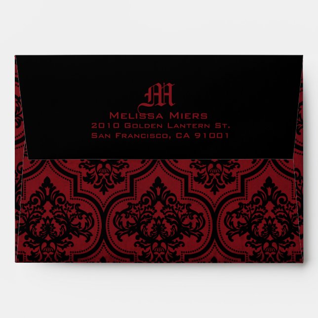 Goth Red Black Damask Wedding Envelope (Back (Top Flap))