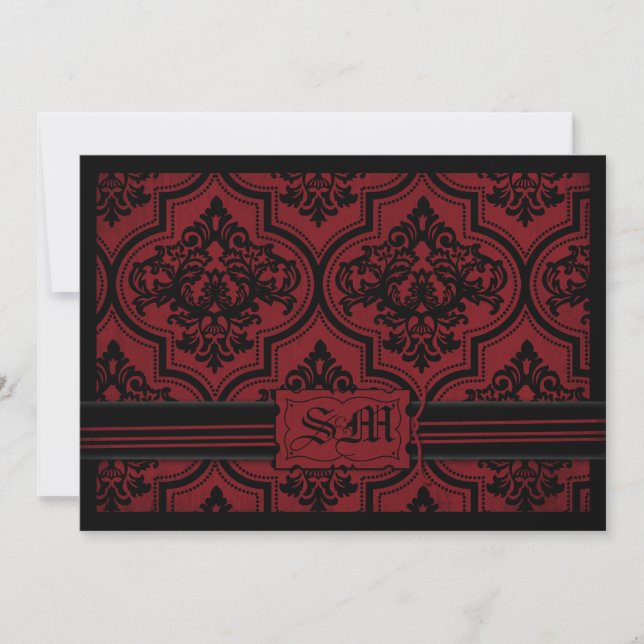 Goth Red Black Damask Wedding Envelope Invitation (Front)