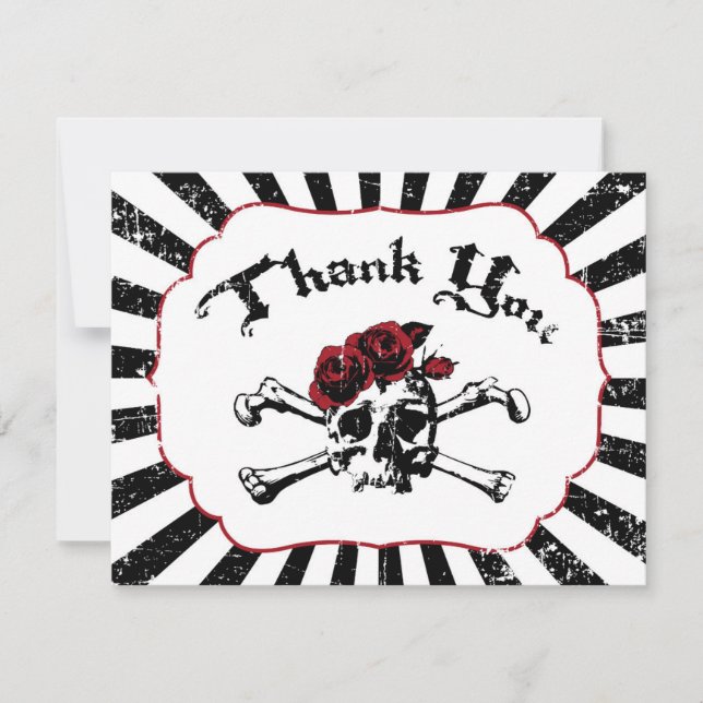 Goth Red Rose Skull Grunge Pirate Thank You Card (Front)