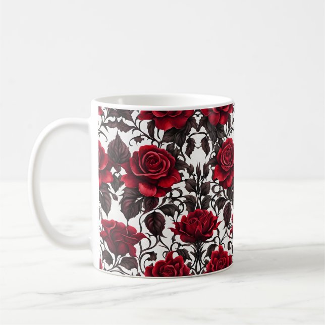 Goth Red Roses on White Background #2 Coffee Mug (Left)