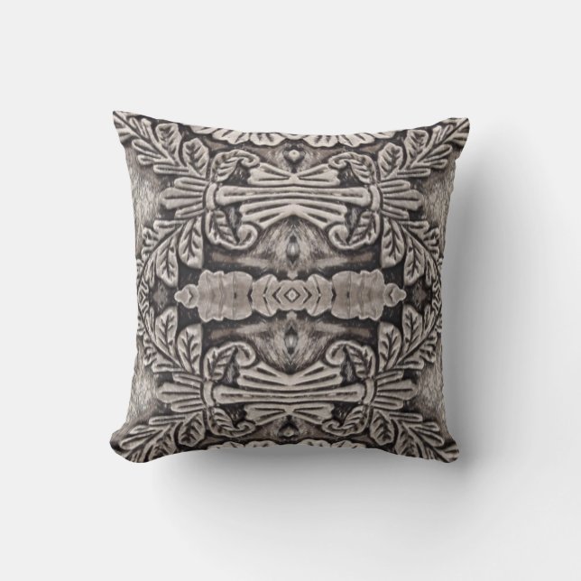 goth renaissance ornate silver grey tribal pattern cushion (Front)