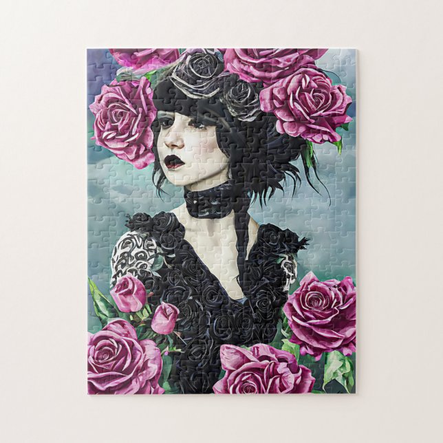 Goth Rose Girl Original art Digital painting Jigsaw Puzzle (Vertical)