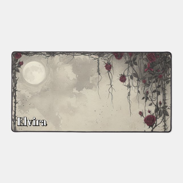 Goth Roses Brambles Thorns Full Moon. Personalised Desk Mat (Front)