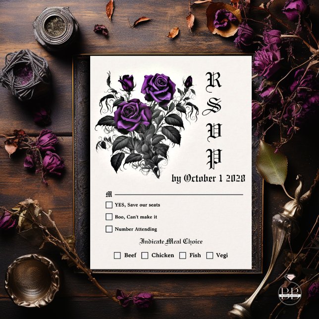 Goth Roses Deep Amethyst Purple  RSVP Card (Creator Uploaded)