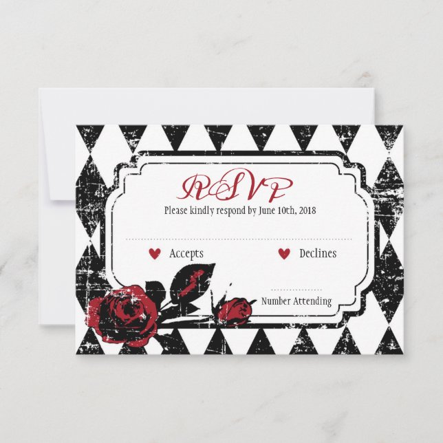 Goth Roses Grunge Diamond Print RSVP Card (Front)
