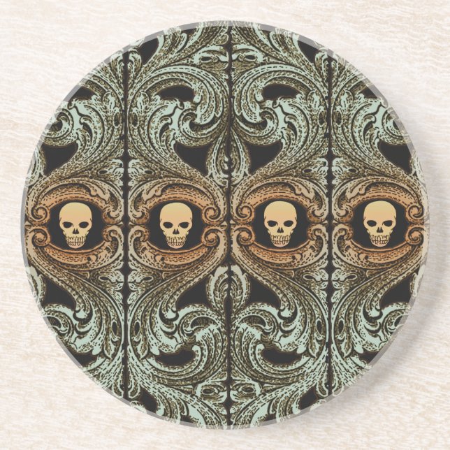 Goth Sage Green Ornament with Skull Coaster (Front)