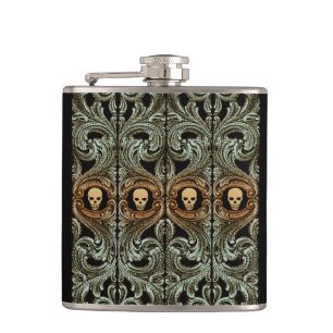 Goth Sage Green Ornament With Skull Hip Flask
