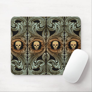 Goth Sage Green Ornament With Skull Mouse Pad