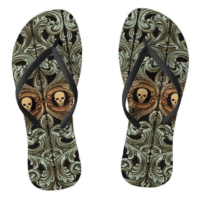 Goth Sage Green Ornament With Skull Thongs (Footbed)