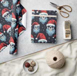 Goth Santa Hat Beard Skull Christmas Pattern Wrapping Paper