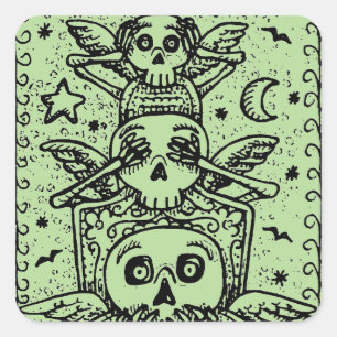 GOTH SEE NO EVIL, CEMETERY SKELETON STICKERS Fun