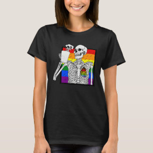 Goth Skeleton Coffee Gay Lesbian Pride Rainbow Hum T-Shirt