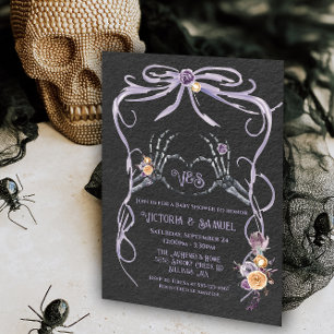 Goth Skeleton heart bow watercolor baby shower Invitation