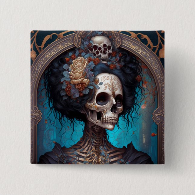 Goth Skeleton Skull Woman Gothic 15 Cm Square Badge (Front)