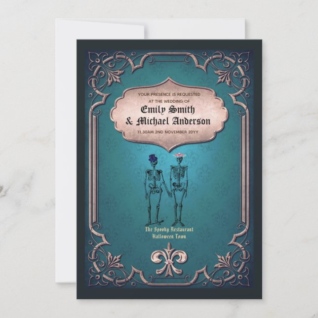 Goth Skeleton Wedding Engagement Rehearsal Dinner Invitation (Front)