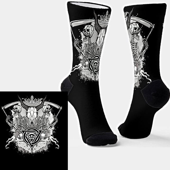 Goth Skeletons Skulls Death Scythe on Black        Socks (Creator Uploaded)