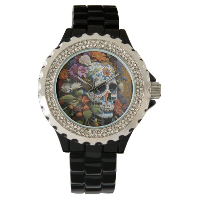Goth Skull and Flowers Watch (Front)