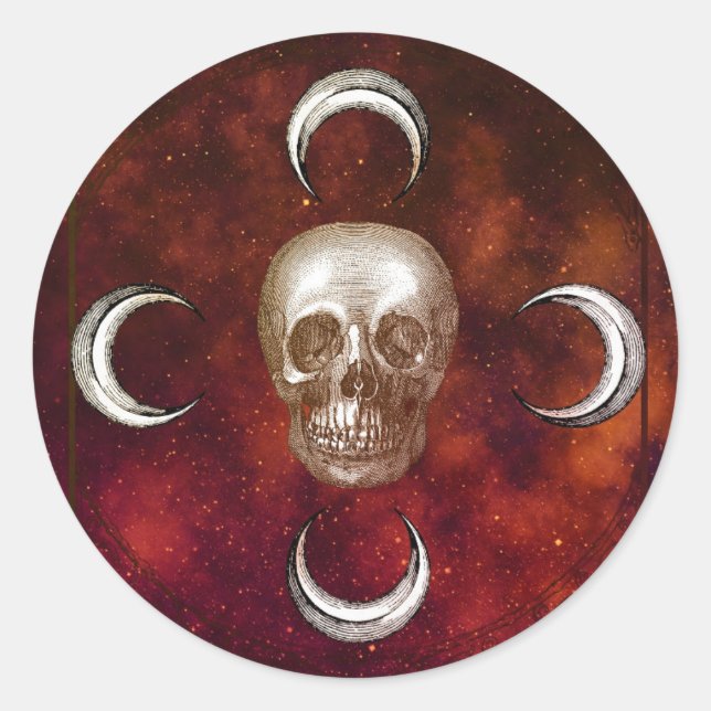 Goth Skull and Moon Celestial  Classic Round Sticker (Front)
