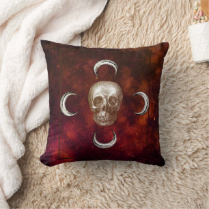Goth Skull and Moon Celestial Cushion