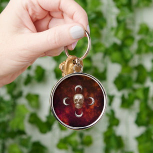 Goth Skull and Moon Celestial  Key Ring