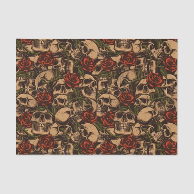Goth Skull and Roses Graffiti pattern  Tissue Paper (Front)