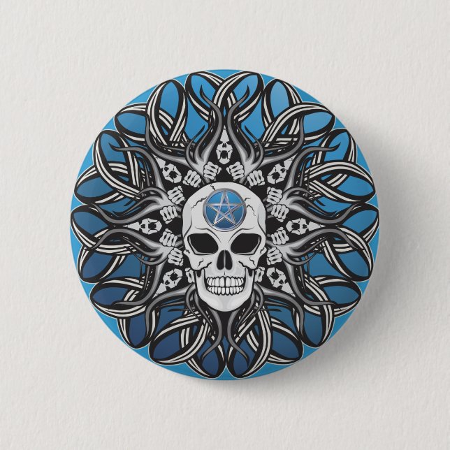 Goth Skull - Blue 6 Cm Round Badge (Front)
